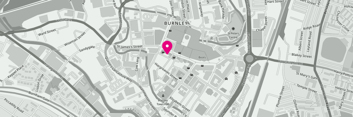 Map image showing the location of our Burnley Marsden branch on 88-90 St. James's Street.