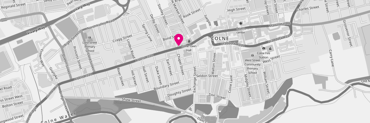 Map image showing the location of our Colne branch on 24-26 Albert Road.