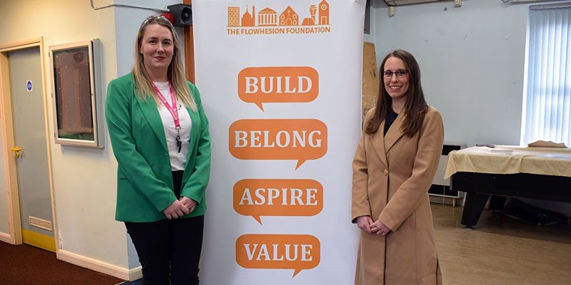 Amy Bateman and Katie Broome, Marsden Building Society, visit The Flowhesion Foundation in Burnley